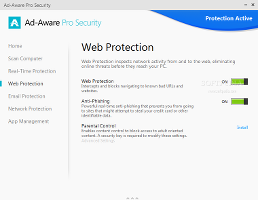 Showing the Ad-Aware Pro Security web protection module